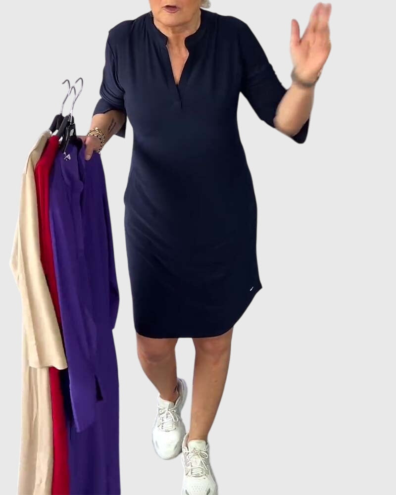 Annie | Solid V-Neck Dress