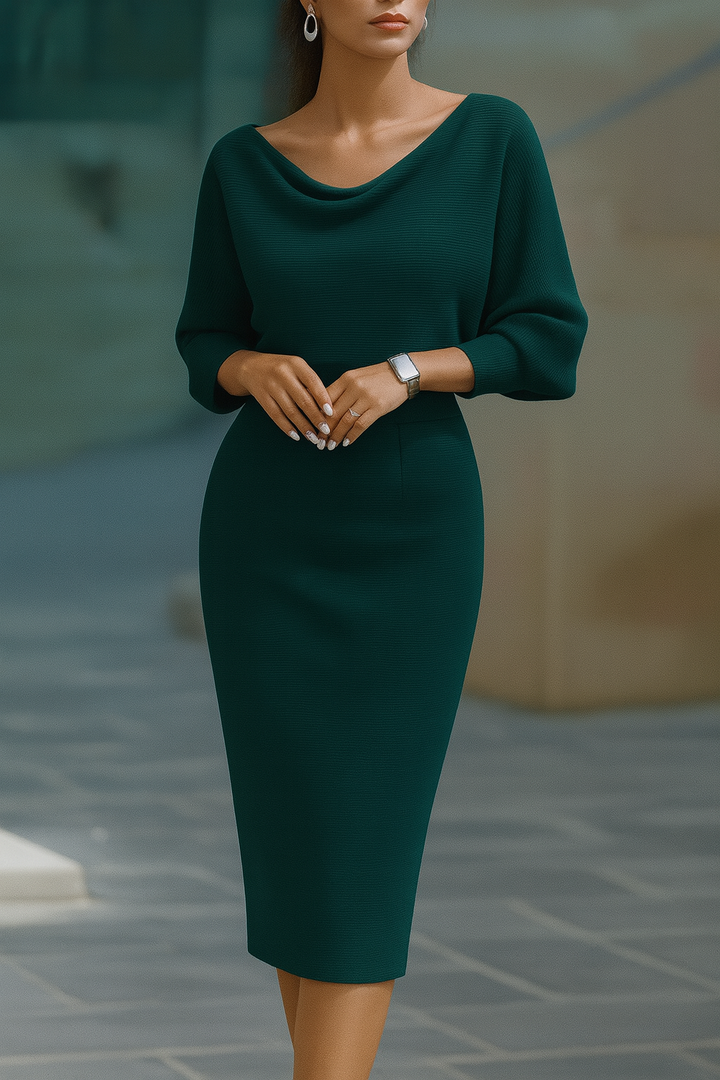 Olivia | White Draped Batwing Midi Dress